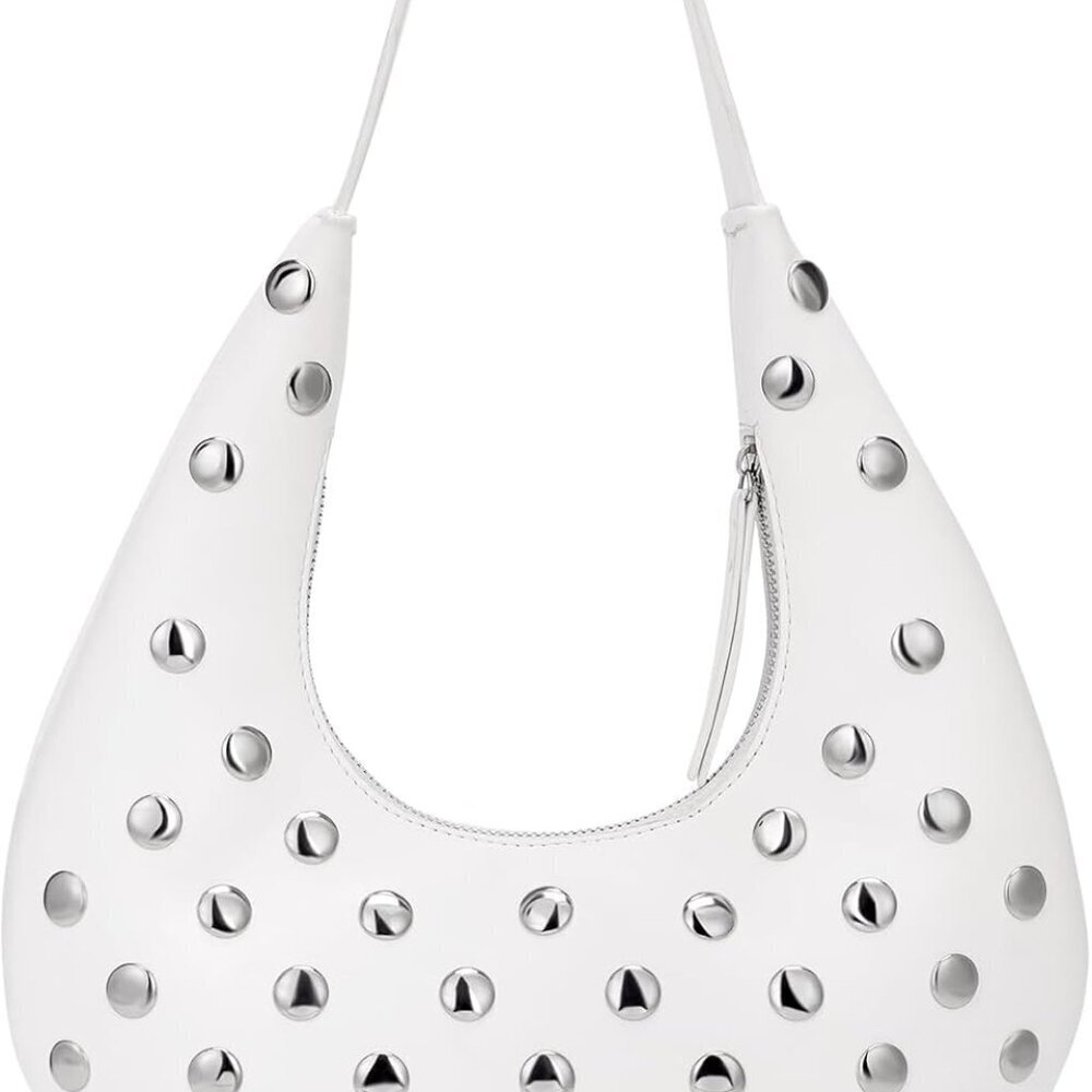 Women Small Faux Leather Shoulder Bag Zipper Studded Handbag Travel